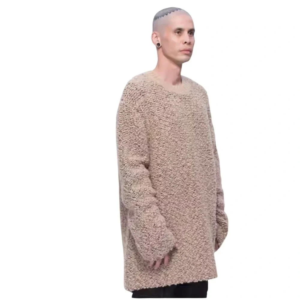 Yeezy Season 3 Men XS Tan Boucle Knit Heavyweight Oversized Sweater KW3M205